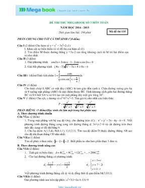 Đề thi thử số 3 môn Toán năm học 2014 - 2015 - Mã đề thi 135